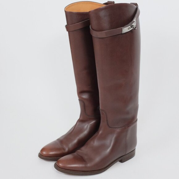 HERMES Jumping Riding Boots 38 US 8 brown leather Kelly silver buckle - Picture 6 of 10